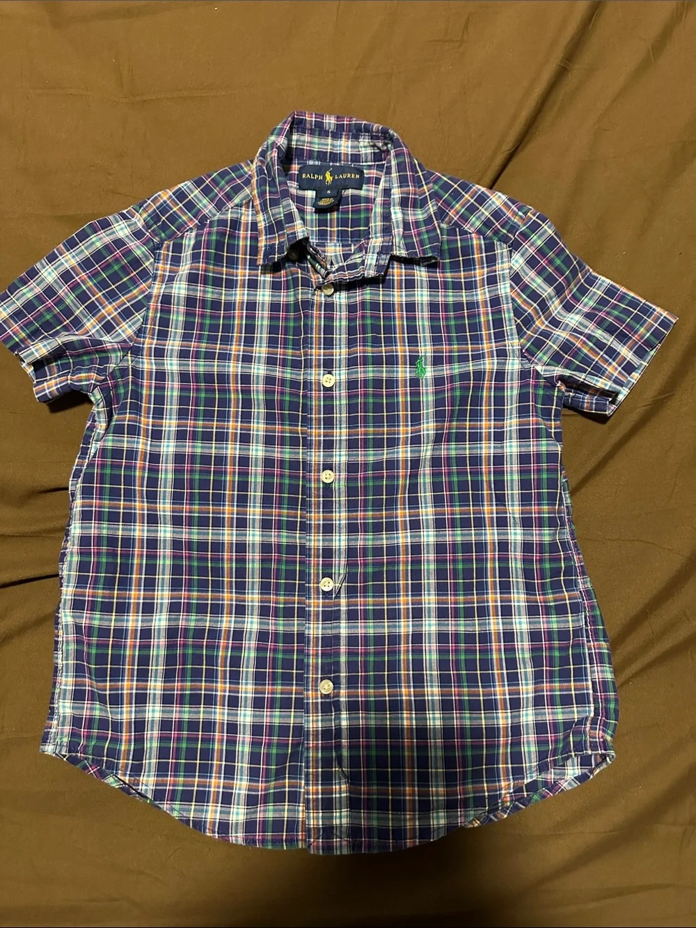 Ralph Lauren Boy Short-Sleeve Button-Down Shirt - Navy Blue